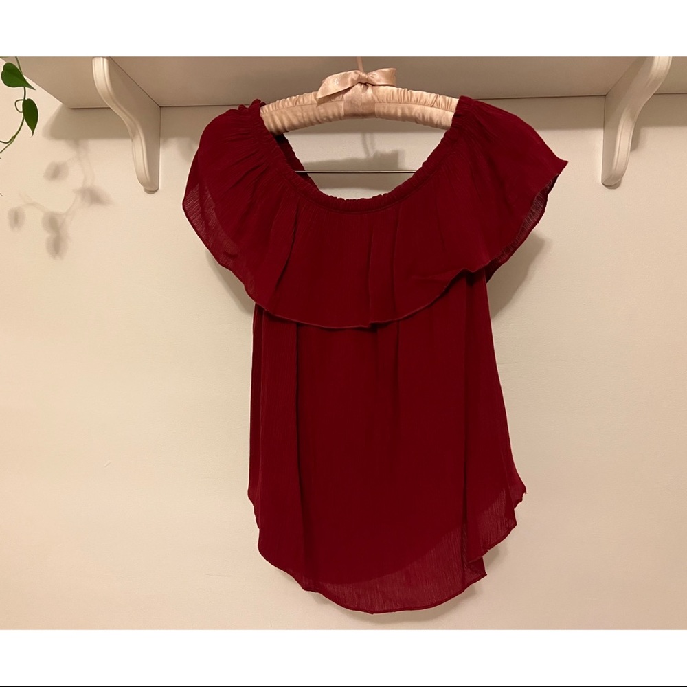Revamped Dark Red Off The Shoulder Top